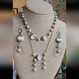 Handmade Beaded Necklace with Turquoise and Cream Tones